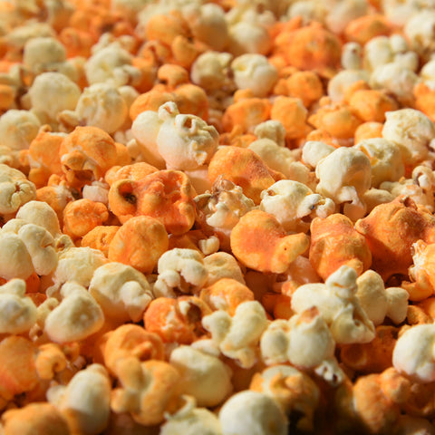 Close-up of artisan Buffalo Cheddar popcorn Popped! Republic