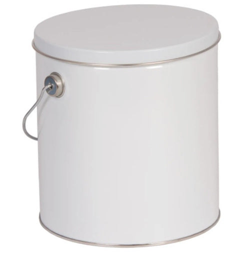 white 1 gallon reusable popcorn tin
