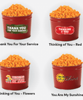 military appreciation, thinking of you, sun and flower themed 2 gallon popcorn tins