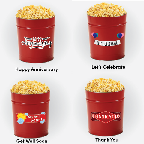 anniversary, get well soon, thank you red popcorn tins