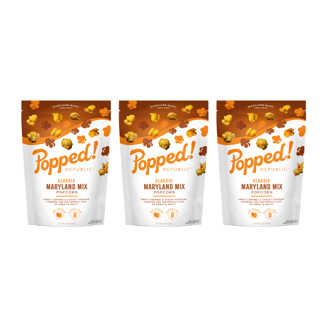 Popped! Republic Maryland Mix of Caramel & Cheezy Cheddar Popcorn Popped! Republic Maryland Mix of Caramel & Cheezy Cheddar Popcorn