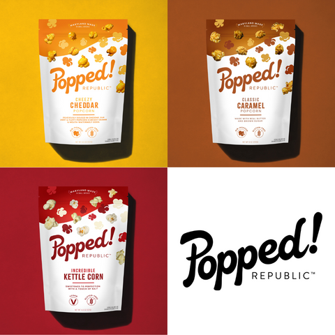 3-pack Stand Up Pouches including Cheddar, Kettle Corn, and Caramel Popcorn flavors