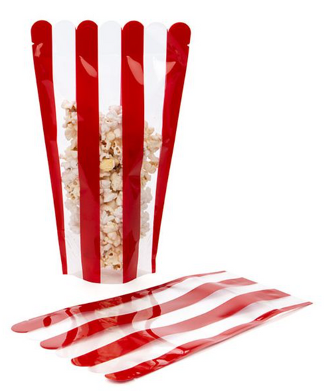 Plastic Bags - Red & Clear Festive Striped Popcorn Bags - 25 Pack