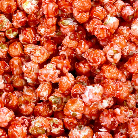 Close-up of specialty air popped Strawberry flavored popcorn from Popped! Republic