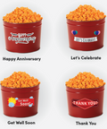 anniversary, celebration, thank you, get well soon, red artisanal popcorn decorative tins