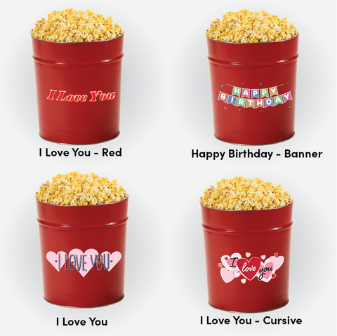 3.5 gallon red popcorn tins for birthday and i love you gifts