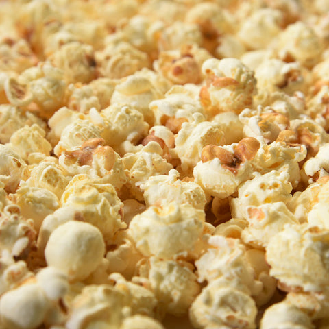 Close-up of gluten-free, air popped wicked white cheddar popcorn from Popped! Republic